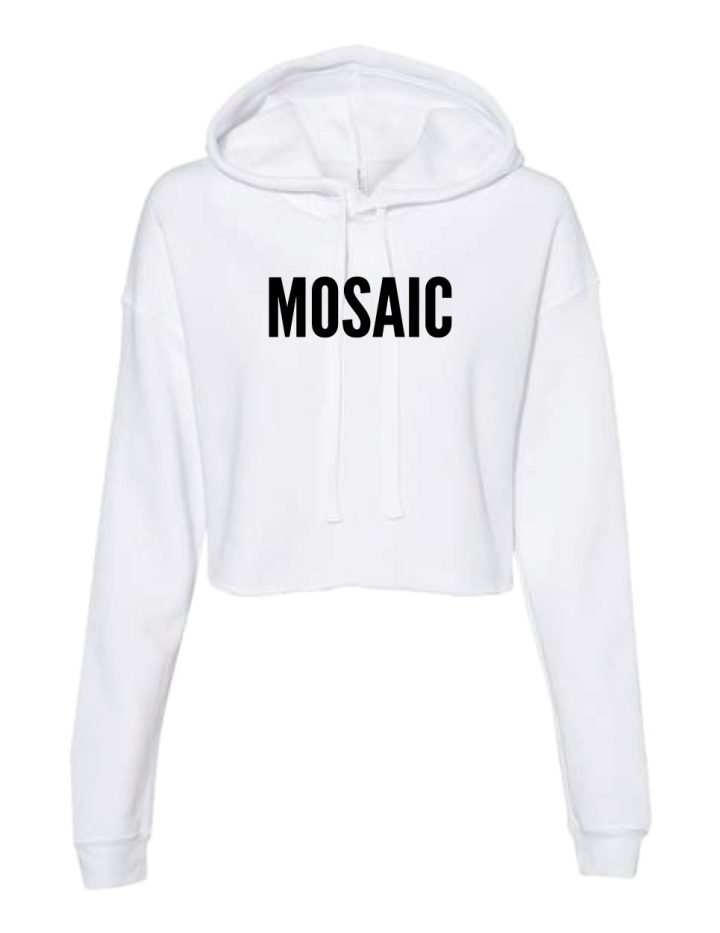 Mosaic Ladies White Crop Top Hoodies
