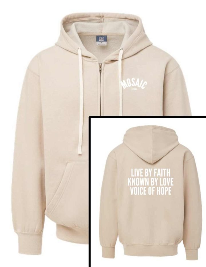 Mosaic Voice Of Hope White Print Full Zip Sweatshirt